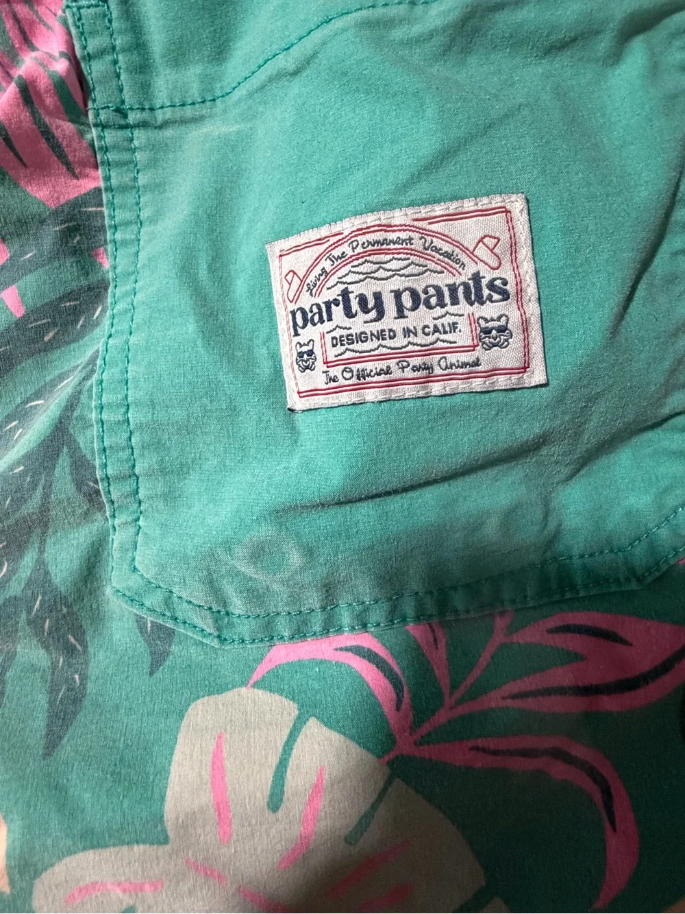 Party Pants tropical print turquoise swim trunks size large